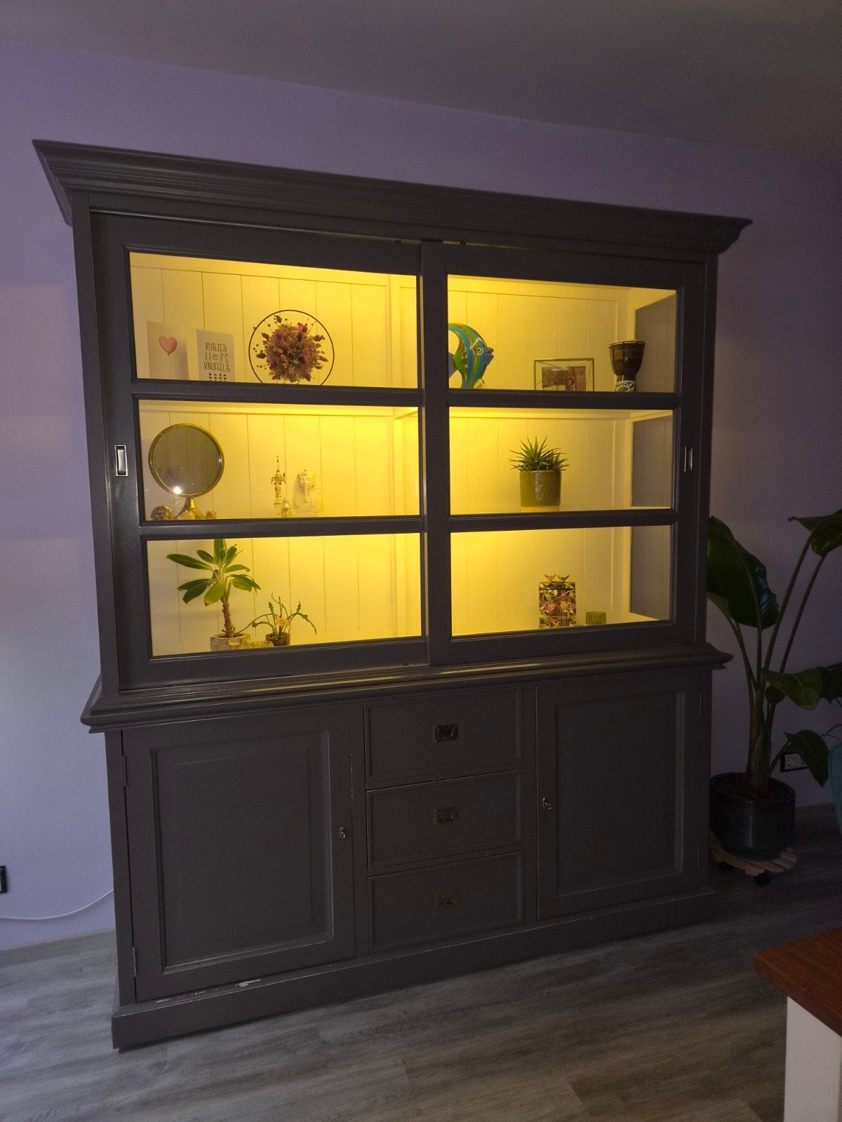 Grote landelijke buffetkast / vitrinekast - 215x195x54cm, Ophalen, Gebruikt, 200 cm of meer, 150 tot 200 cm