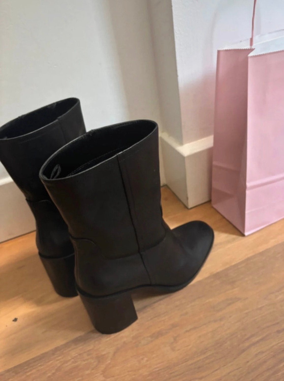 Zara half hoge leren boots met blokhak, maat 37, Hoge laarzen, Zwart, Nieuw, Ophalen of Verzenden