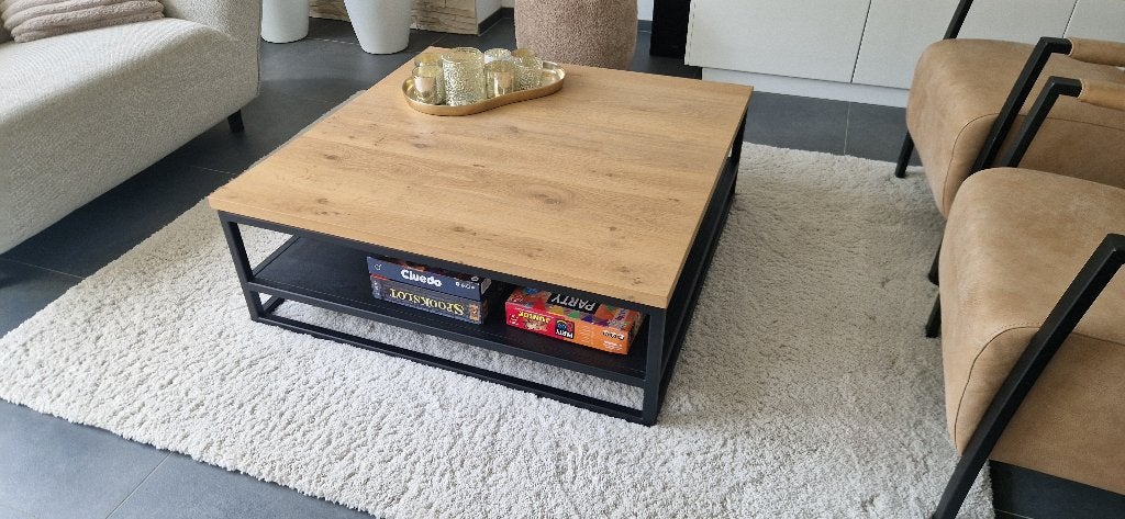 Table du Sud salontafel 100x100 cm | Eiken & zwart staal, Huis en Inrichting, Ophalen, 100 tot 150 cm, 50 tot 100 cm, Zo goed als nieuw