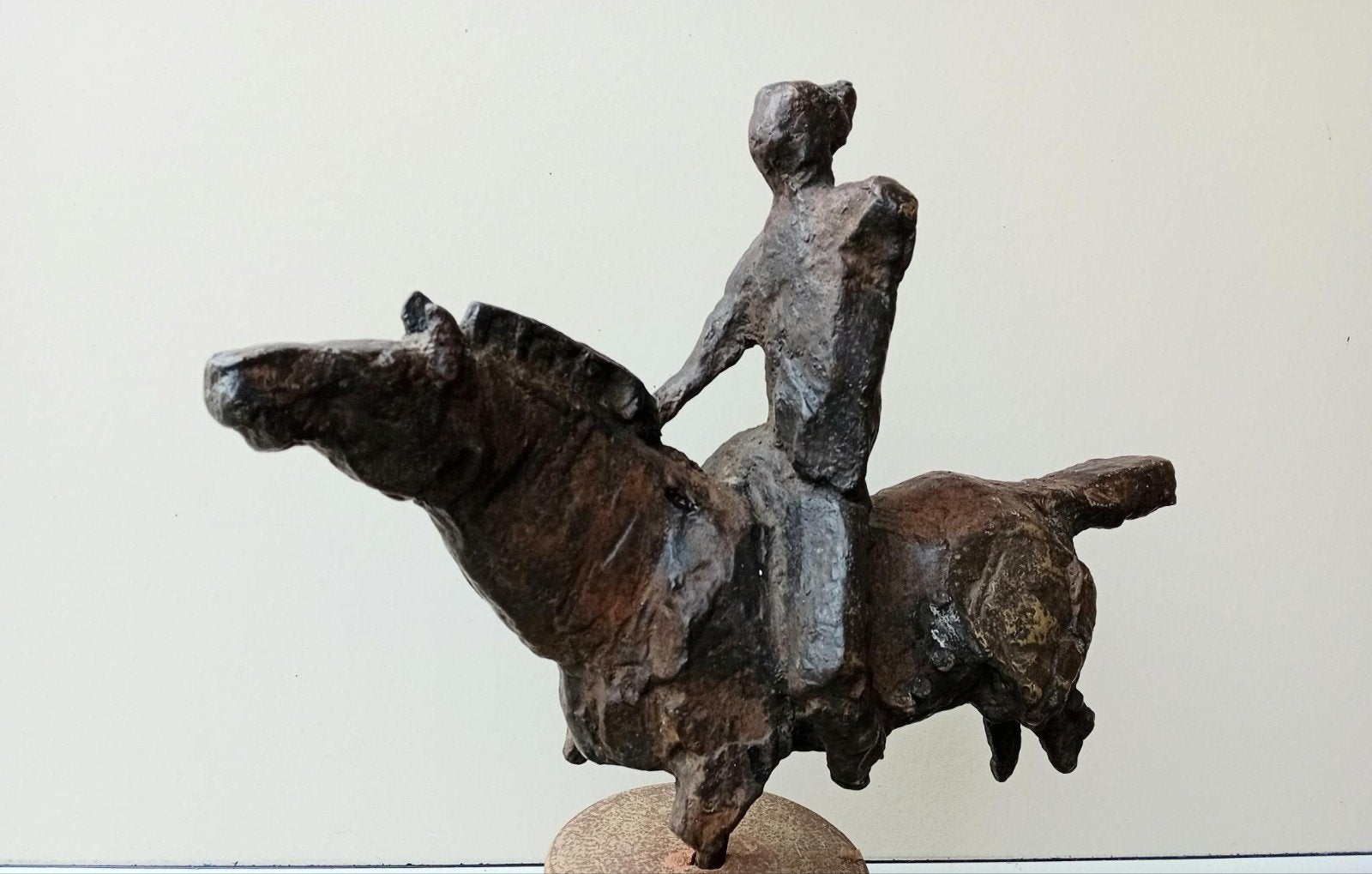 Bronzen Beeld, Ruiter te Paard., Ophalen, 50 - 100 cm, Beeld, Abstract