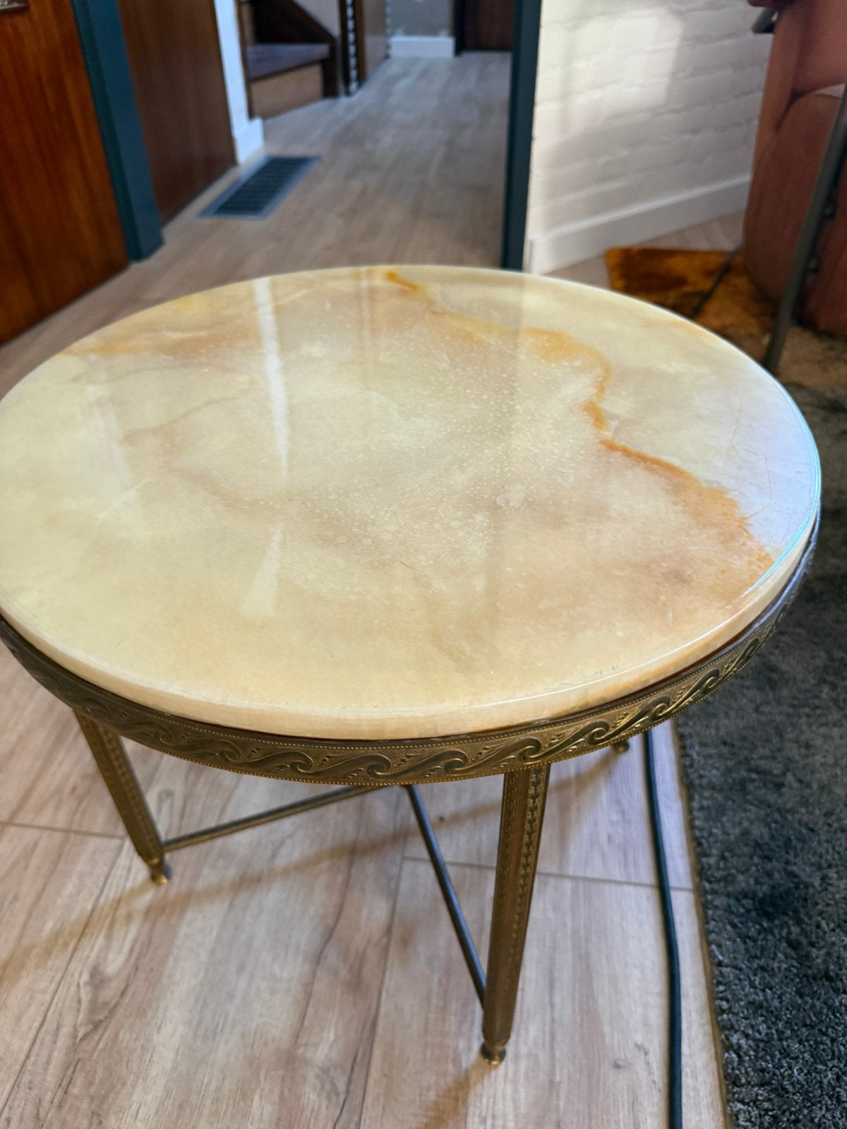 Prachtige bijzettafel met matuurstenen blad, Huis en Inrichting, Tafels | Bijzettafels, Minder dan 55 cm, Gebruikt, Metaal of Aluminium