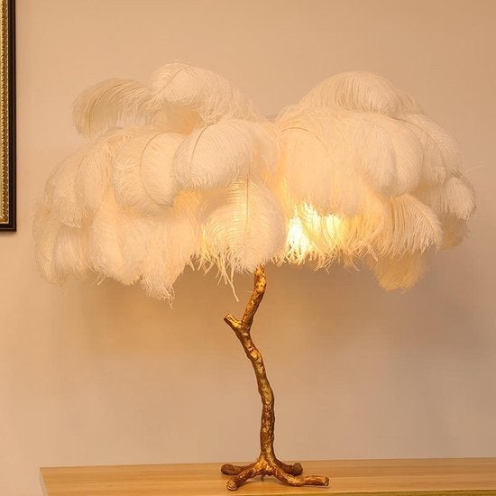 Luxe Tafellamp Palmboom met Veren - E14, 80cm, E14 (klein), Wit, Ophalen of Verzenden, Sfeerlamp