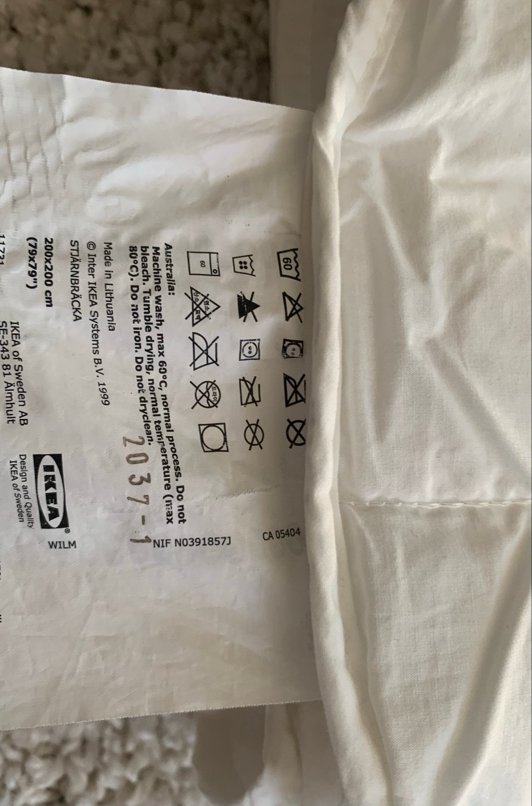 IKEA STJÄRNBRÄCKA Dekbed - 200x200 cm, Gebruikt, Wit, Tweepersoons, Ophalen of Verzenden