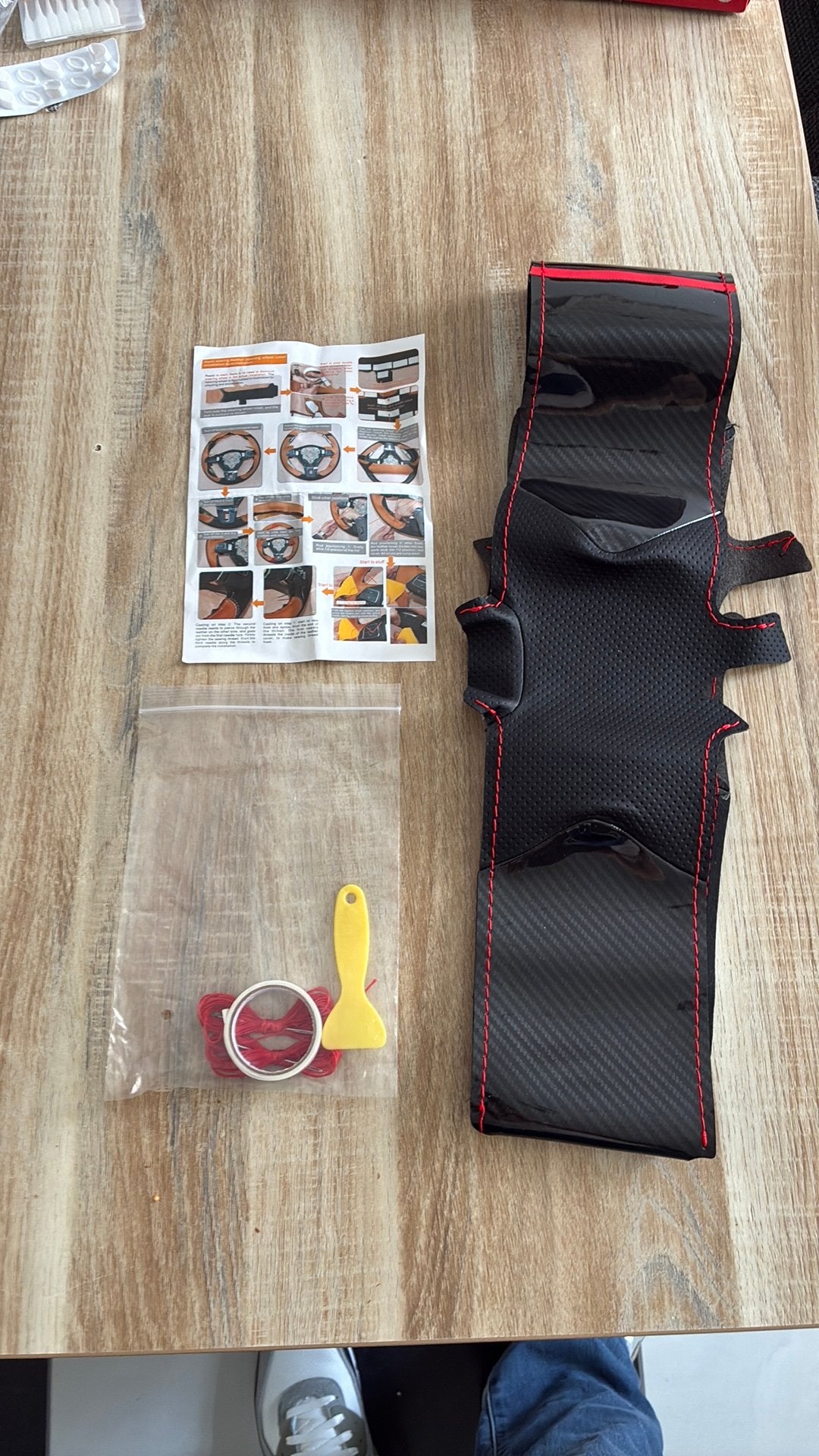 Stuurhoes Carbon Look met Rode Stiksels - DIY Installatie, Ophalen, Nieuw