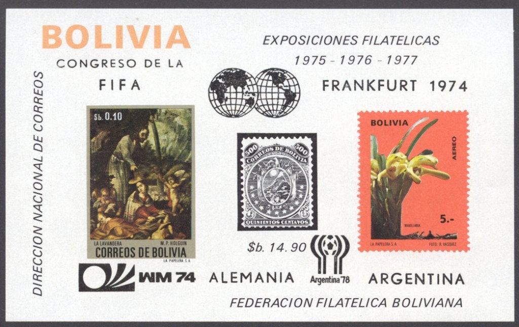 Bolivia, 1974, WK voetbal, postfris, Michel Blok 44, Ophalen of Verzenden, Postfris, Sport