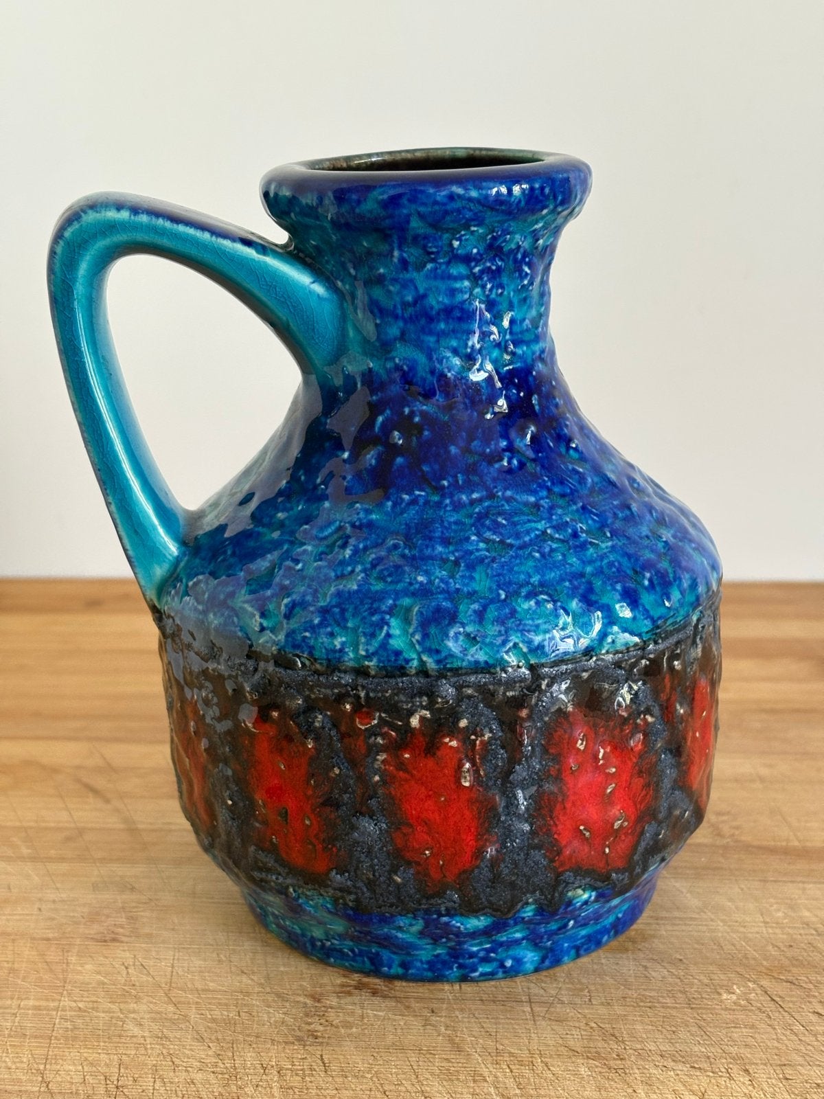 Bay Keramiek Vaas 215-17 - Blauw/Rood West-Duitsland Retro, Ophalen