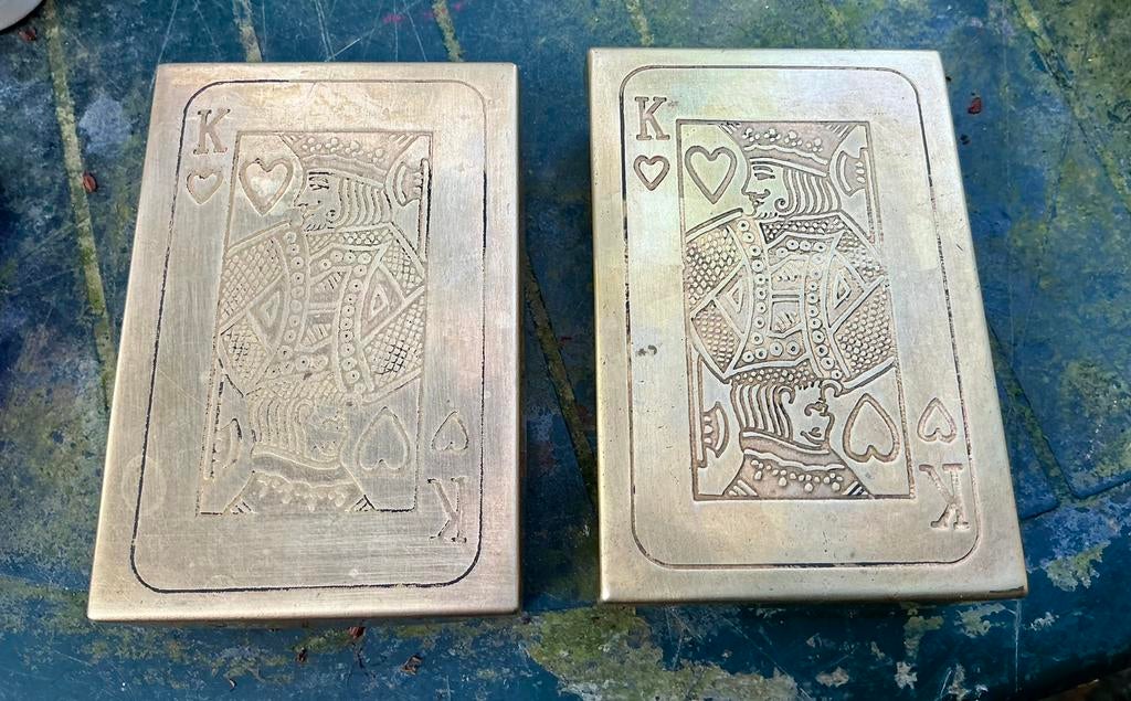 2 mooie oude messing speelkaartenhouders., Ophalen of Verzenden