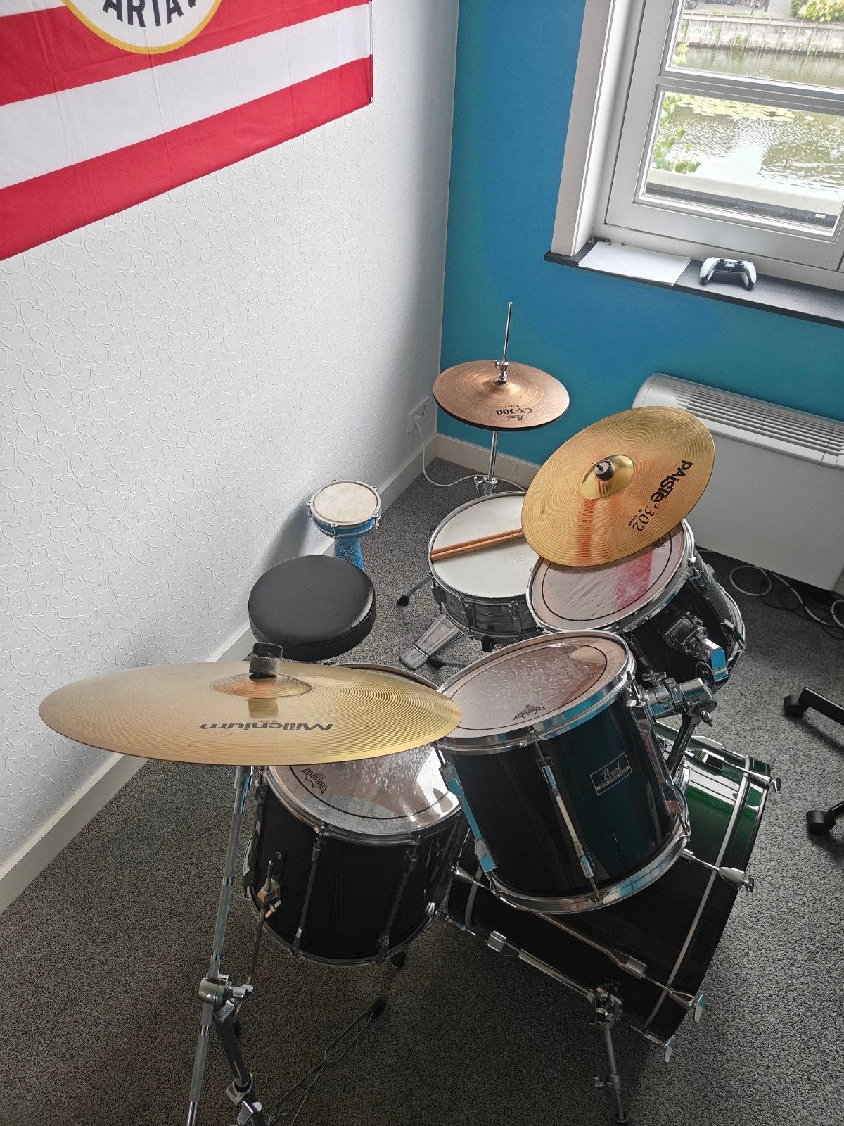 Compleet drumstel met bekkens en accessoires, Muziek en Instrumenten, Ophalen, Gebruikt, Overige merken