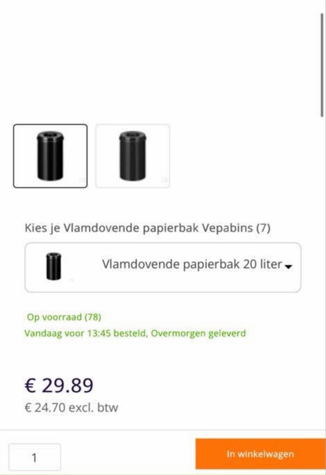 Vlamdovende Prullenbak 20L - Veiligheid voor Kantoor & Thuis, Ophalen, 50 – 75, Nieuw, 20 tot 30 liter