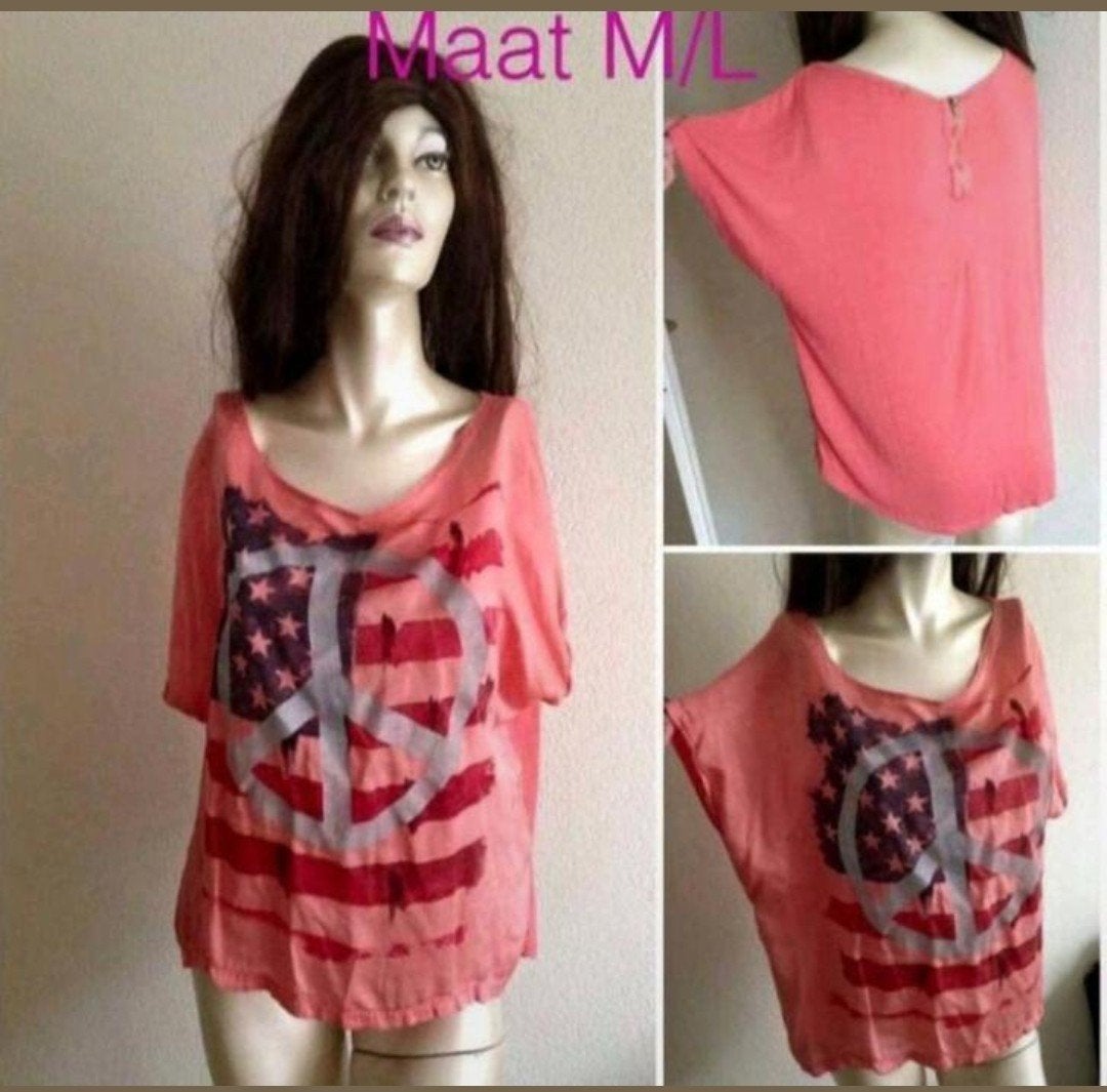 roze shirt met vlag, Maat 38/40 (M), Ophalen of Verzenden, Korte mouw, Roze