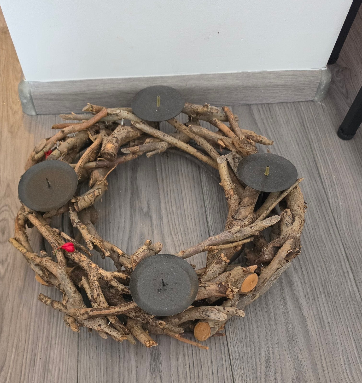 Decoratieve krans met kaarshouders, Gebruikt, Bruin, Ophalen of Verzenden, Kandelaar