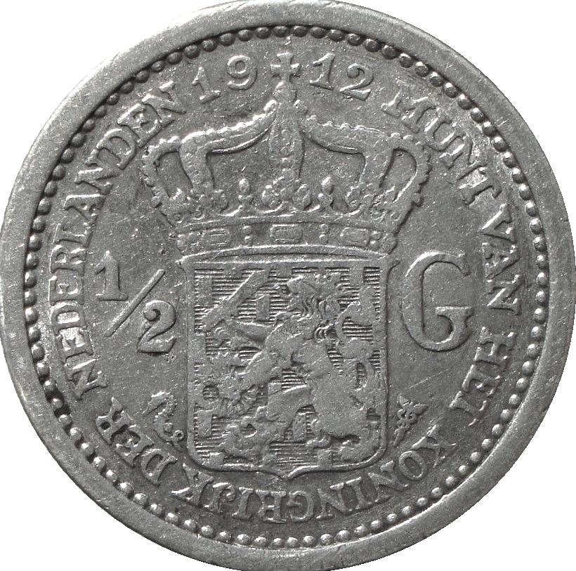 Nederland 0,5 gulden 1912 (zilver), ½ gulden, Zilver, Ophalen of Verzenden, Koningin Wilhelmina