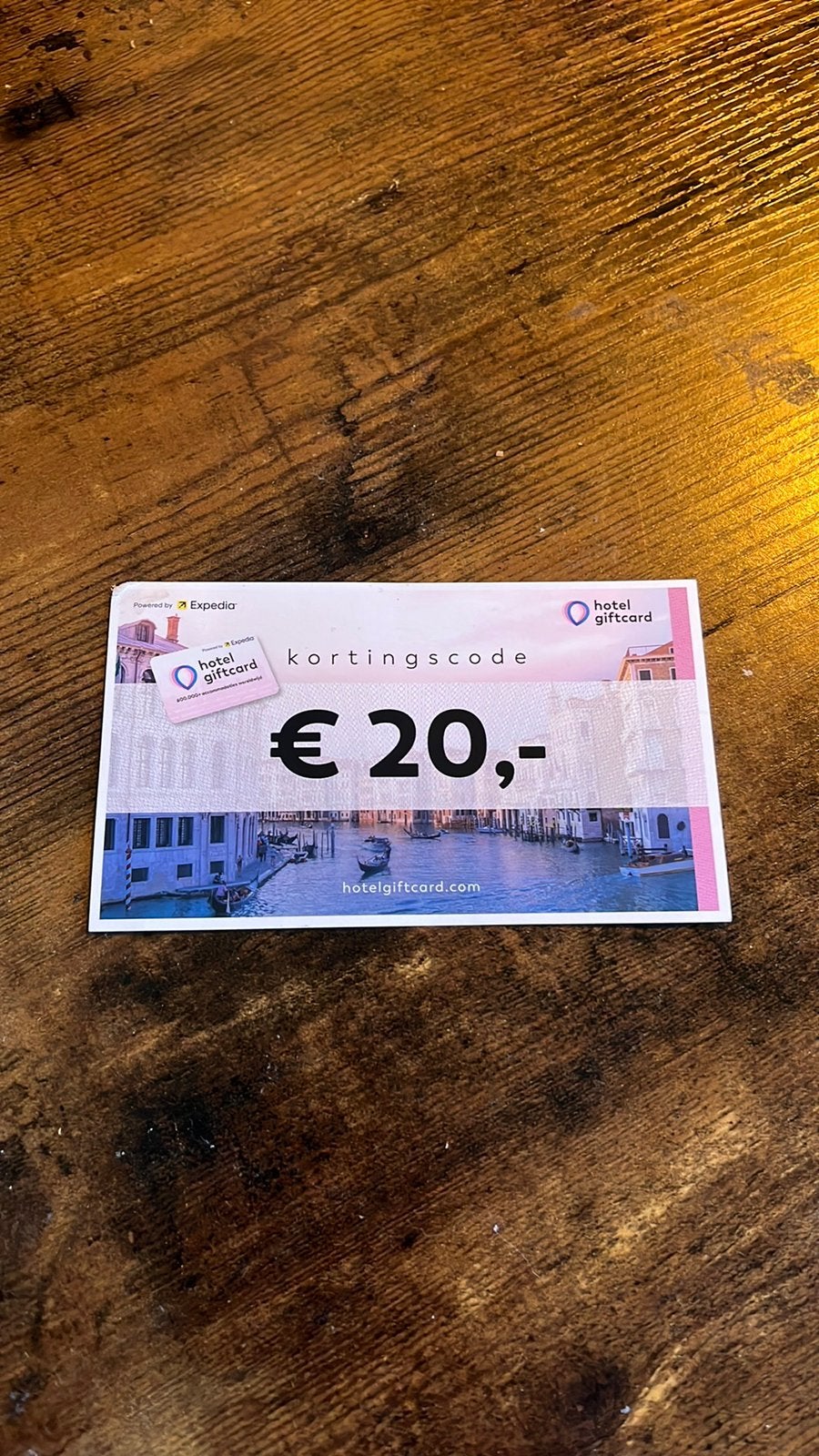 HotelGiftcard €20 – Kortingscode – Ongebruikt, Tickets en Kaartjes, Kortingen en Cadeaubonnen, Drie personen of meer, Kortingsbon
