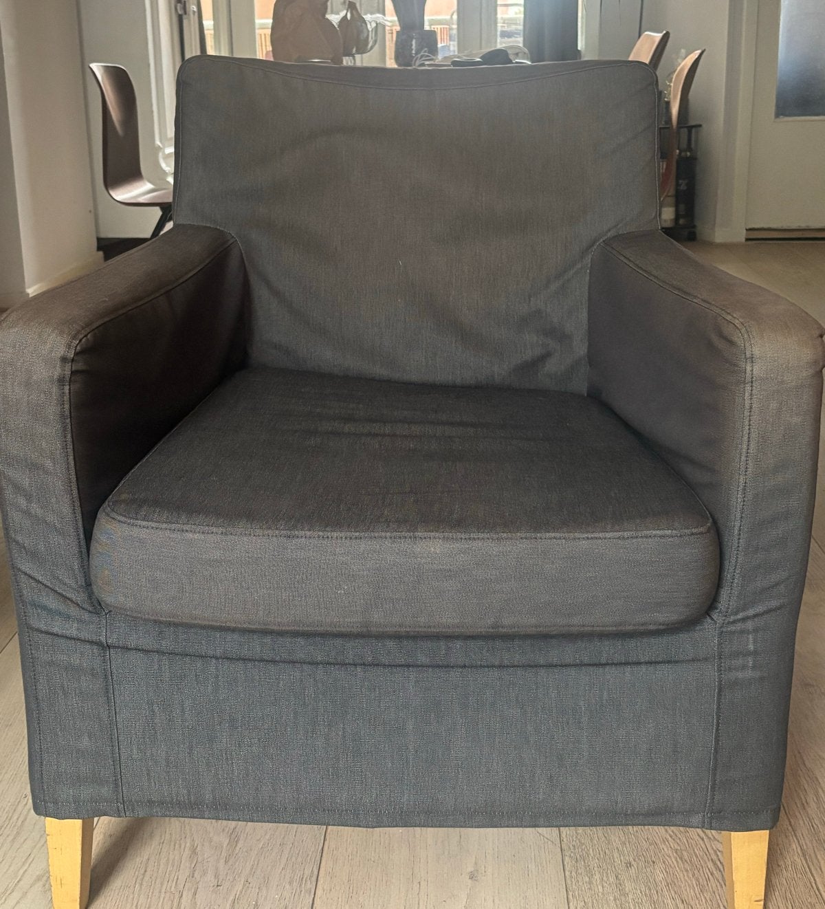 IKEA Karlstad fauteuil - Donkergrijs, Ophalen, Gebruikt, Stof, 75 tot 100 cm