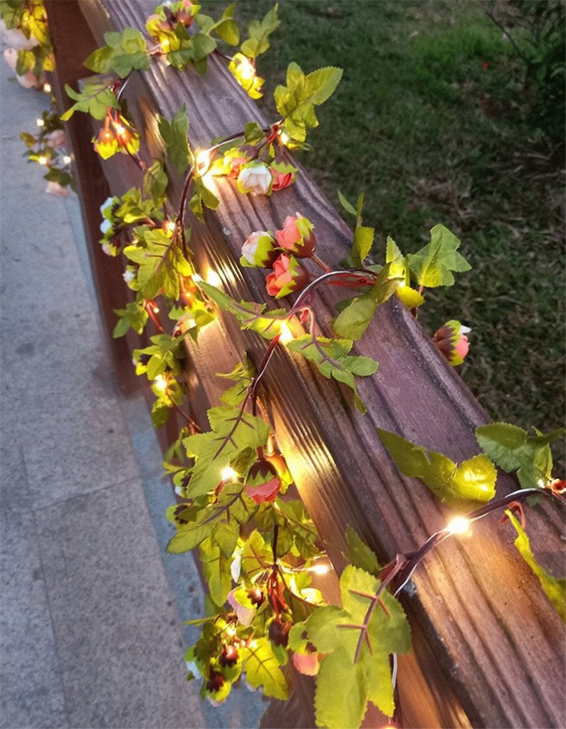 Roze Witte Rozen Slinger Met Led Lamp Op Batterijen / Roos, Verzenden, Nieuw, Kunstbloem