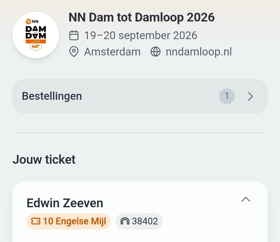 Startbewijs Dam tot Damloop 2026, 16 kilometer, Tickets en Kaartjes, Eén persoon