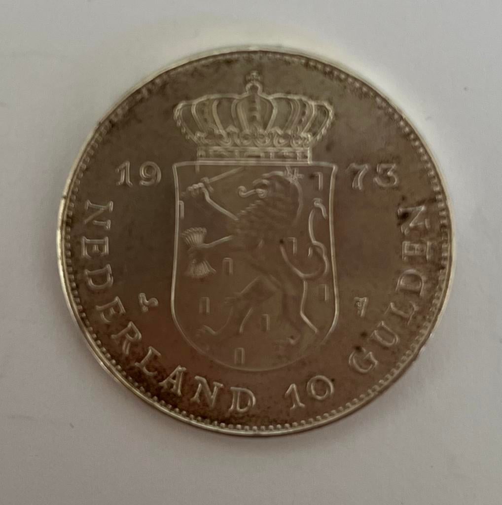 Zilveren Tientje Juliana 1973 - Zilveren 10 gulden, Koningin Juliana, Zilver, Ophalen of Verzenden, Losse munt