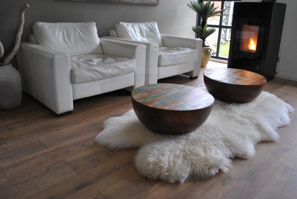2 salontafels gerecycled hout vintage, Huis en Inrichting, Tafels | Salontafels, Ophalen, 50 tot 100 cm, Vintage, 50 tot 100 cm