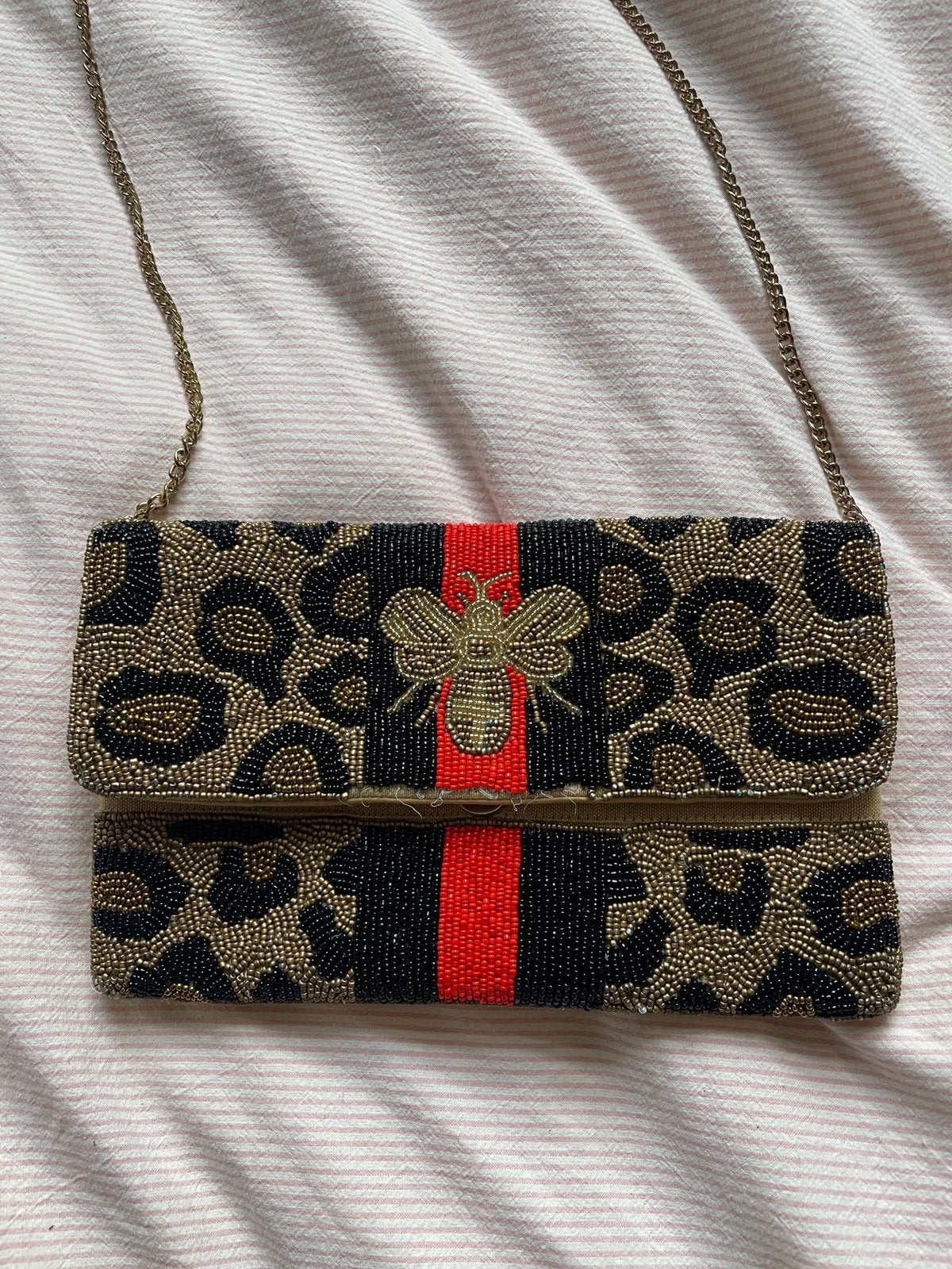 Panterprint tas / clutch met kraaltjes steentjes, Ophalen of Verzenden, Zo goed als nieuw, Zwart, Avondtasje