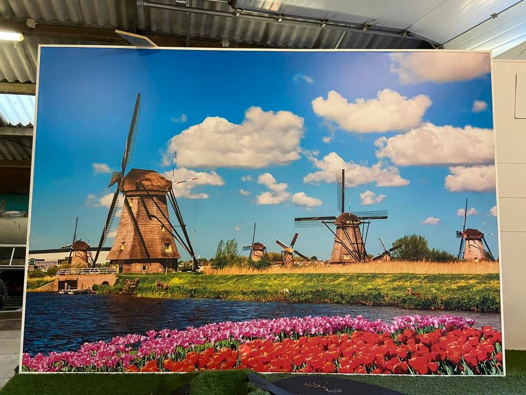 Fotoprint Bollenstreek met molens gebruikt in optochtwagen, Ophalen of Verzenden, Versiering