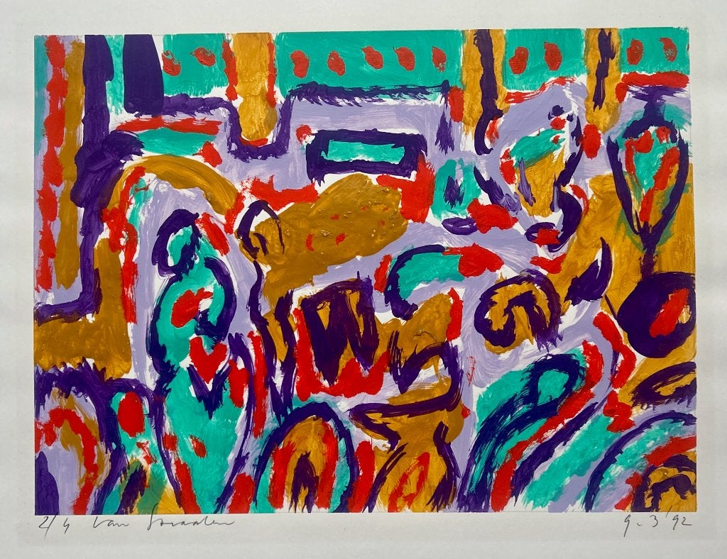 Acryl op papier Frans van Straalen Origineel  ZOMEROPRUIMING, Antiek en Kunst, Kunst | Schilderijen | Abstract, Verzenden