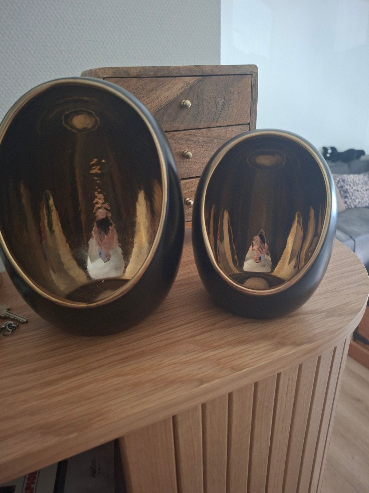 Set van 2 decoratieve schalen - Zwart met goud, Ophalen of Verzenden, Zo goed als nieuw, Zwart, Modern