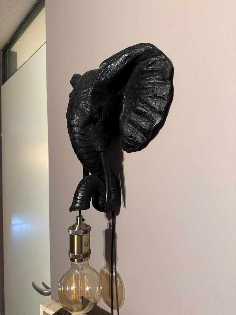 Unieke olifant wandlamp - Zwart, decoratief en sfeervol, Ophalen of Verzenden, Gebruikt, Overige materialen, Exotisch, Modern, Industrieel