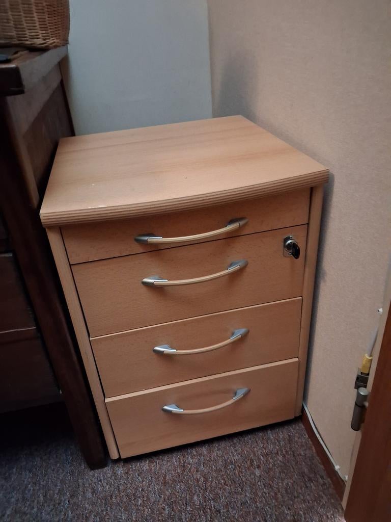 Lichteiken ladekastje op wieltjes, Huis en Inrichting, Kasten | Ladekasten, Ophalen, Minder dan 50 cm, Zo goed als nieuw, 3 of 4 laden