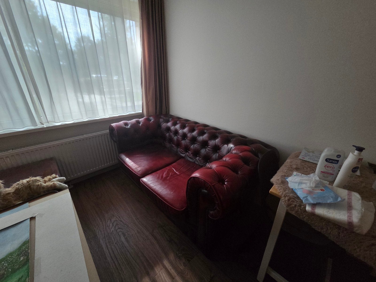 Chesterfield bank 2 zits rood, Ophalen, Gebruikt, Tweepersoons, 75 tot 100 cm