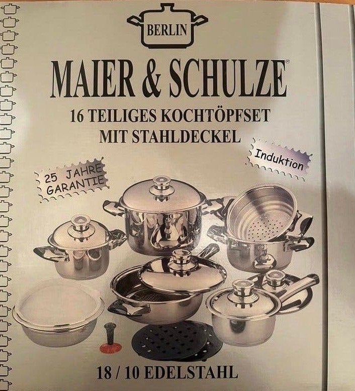 Maier & Schulze 16-delige kookpannenset RVS Inductie, Ophalen, Nieuw, Pannenset, Rvs