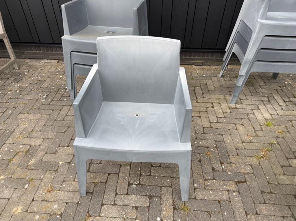 Design tuinstoelen verkleurd 8x, Tuin en Terras, Ophalen, Gebruikt, Kunststof