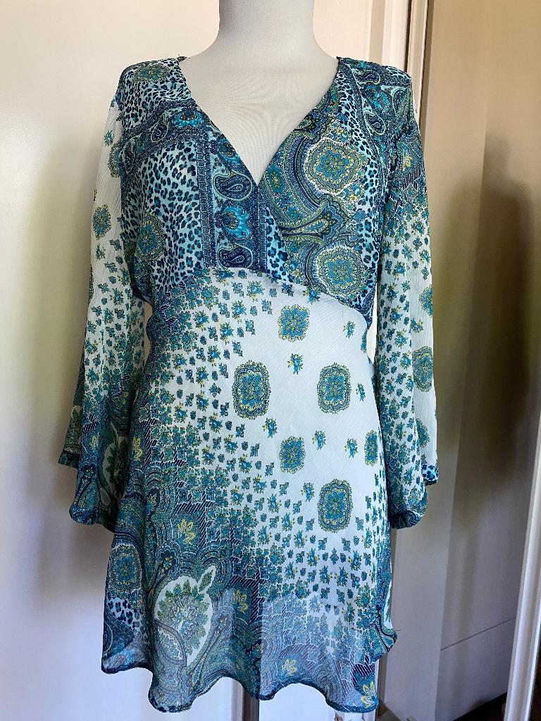 tuniekblouse M & Co 44 blauw/wit/geel/aqua, Kleding | Dames, Blauw, Maat 42/44 (L), Ophalen of Verzenden, Zo goed als nieuw