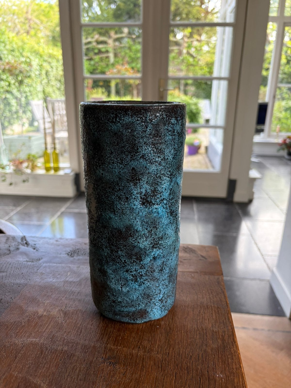 Vintage vaas Pieter Groeneveldt 104/23, Huis en Inrichting, Woonaccessoires | Vazen, Gebruikt, Blauw, Aardewerk of Porselein, Ophalen of Verzenden