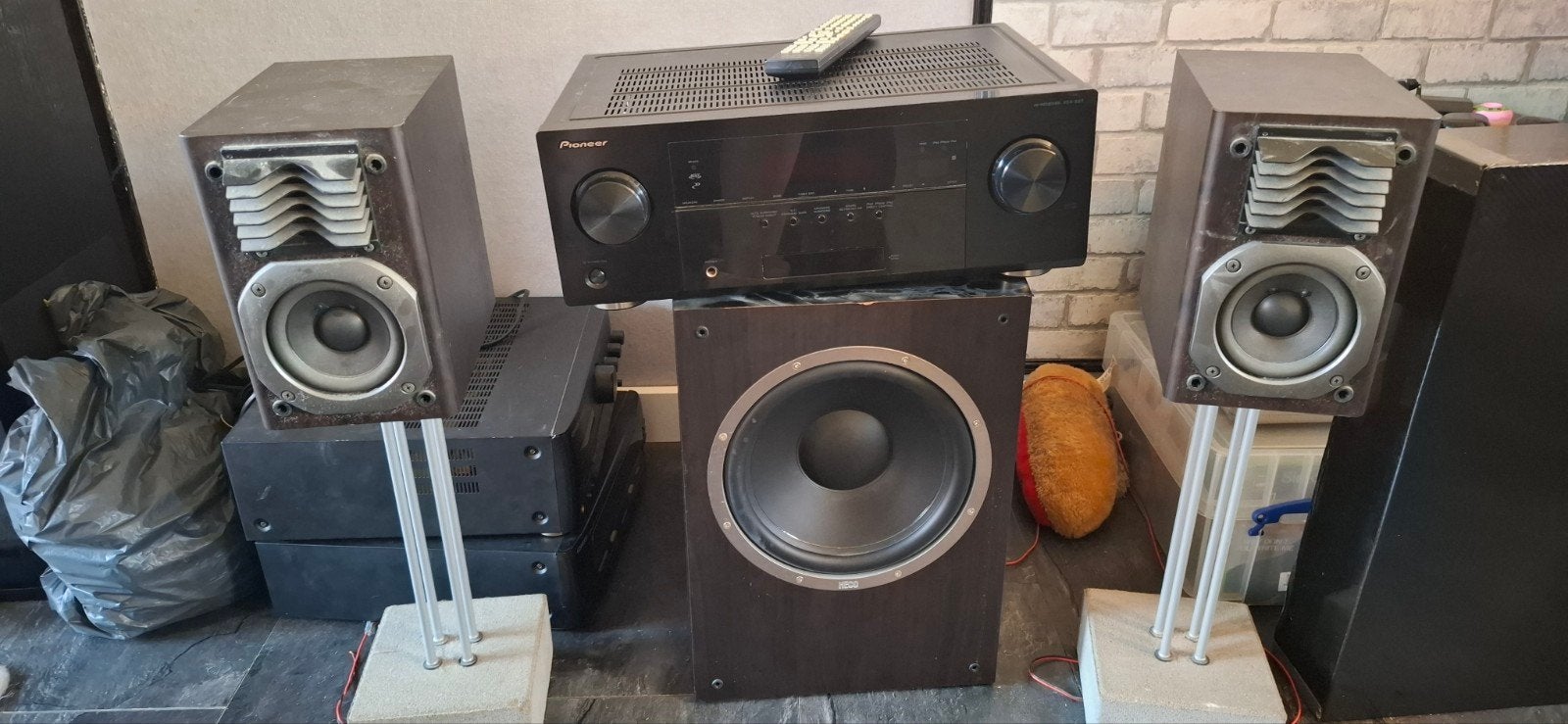 Pioneer Surroundset met Heco Subwoofer en Panasonic Speakers, Gebruikt, Pioneer, Ophalen, 150 watt of meer