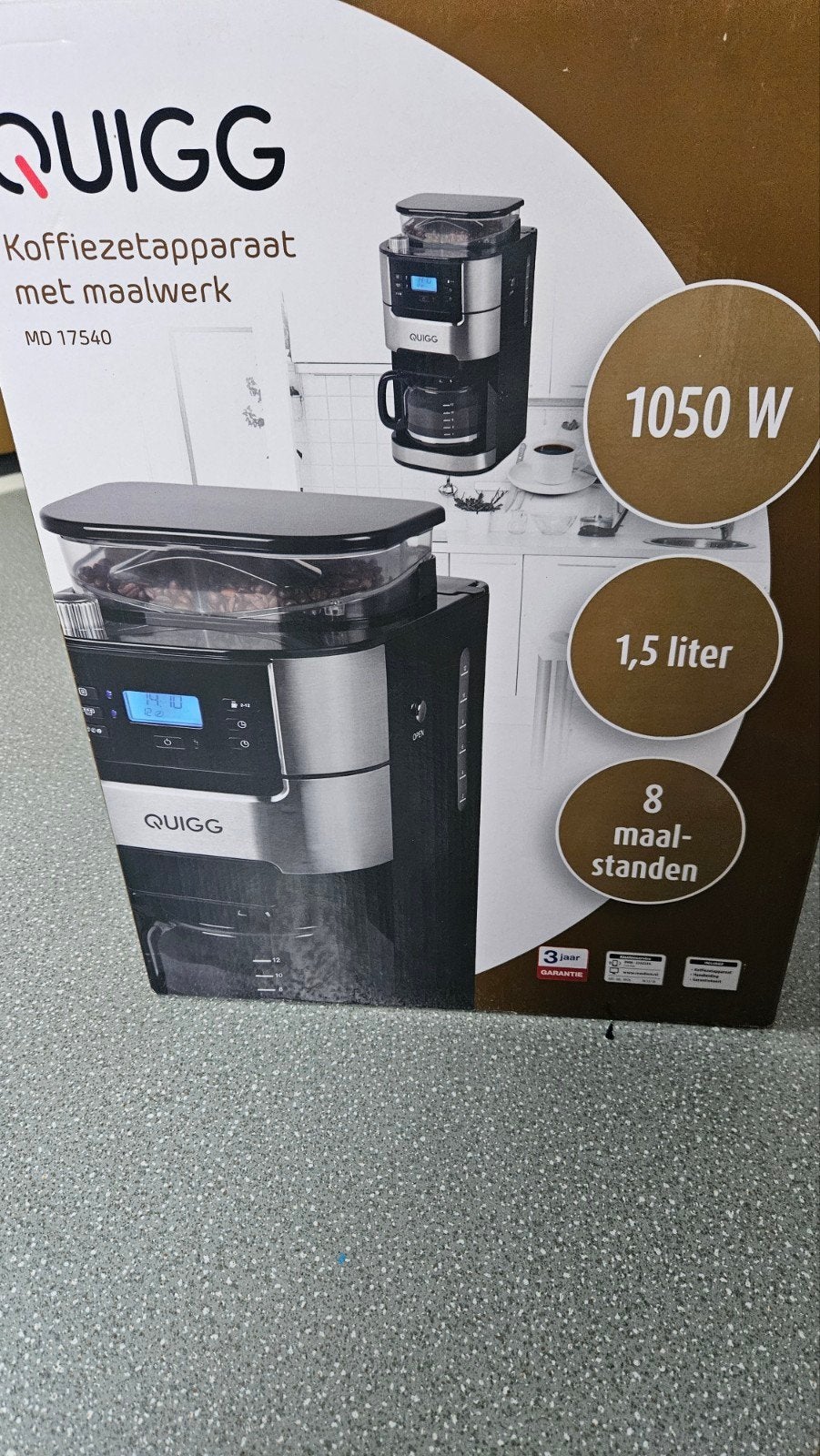 Quigg Koffiezetapparaat met Maalwerk MD 17540 - Nieuw, Afneembaar waterreservoir, 10 kopjes of meer, Koffiemachine, Nieuw