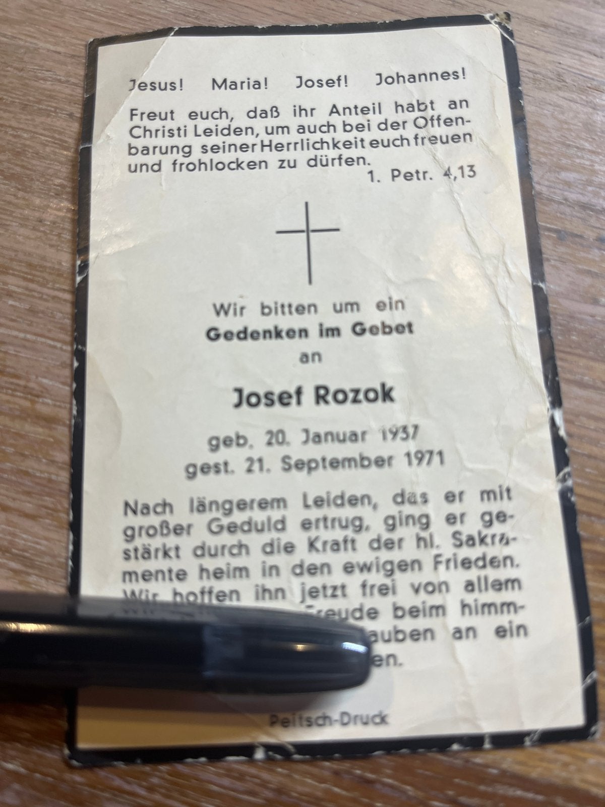 Rozok Josef 1957-1971 (duits) - 31654-, Verzamelen, Ophalen of Verzenden, Bidprentje