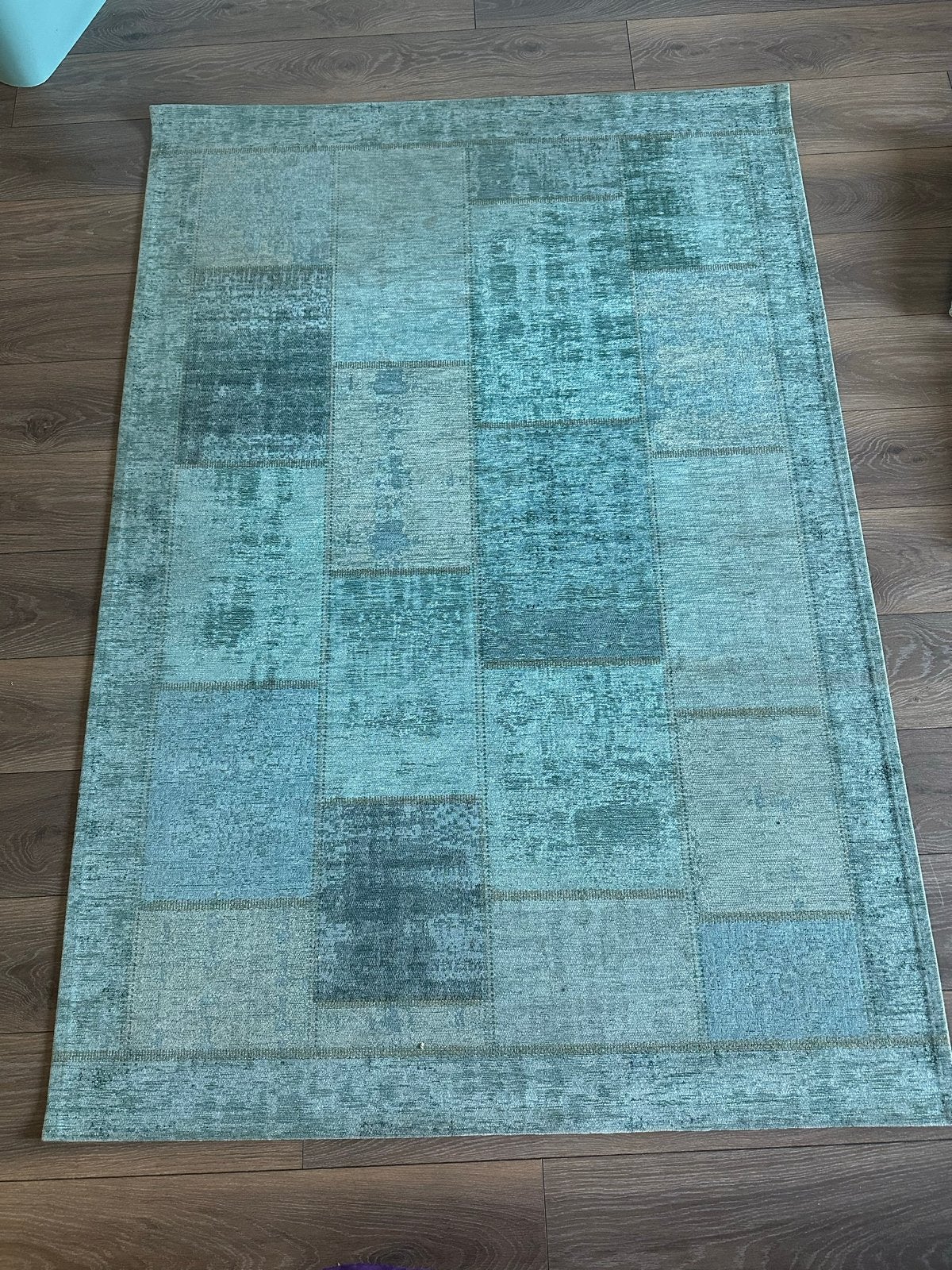 Kleed met 2 bijpassende kussens - Blauw/Groen patchwork, Ophalen, Gebruikt, 100 tot 150 cm, Blauw