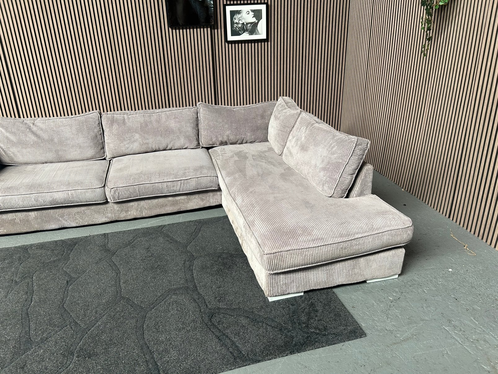 GRATIS LEVERING Ribstof Hoekbank Grijs 300X226 GEREINIGD, Hoekbank, 300 cm of meer, Ophalen of Verzenden, Zo goed als nieuw