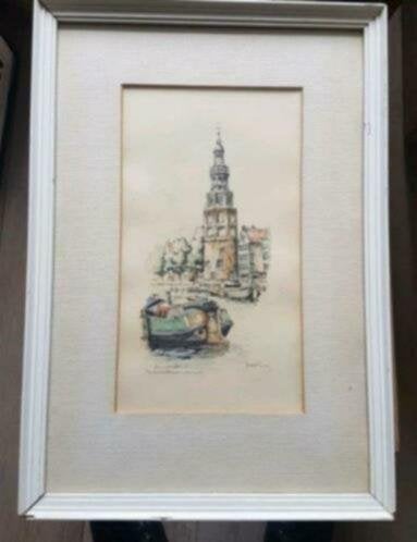 Litho met aquarel montelbaanstoren Amsterdam Henk Hoefman, Ophalen