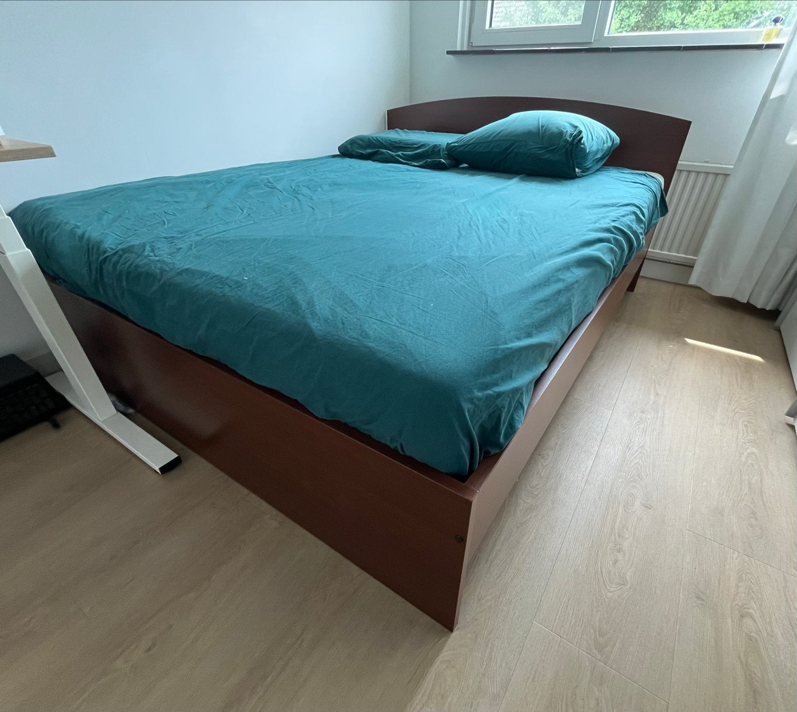 Tweepersoonsbed met lattenbodem - 160x200 cm, Huis en Inrichting, Ophalen, Bruin, Tweepersoons, Zo goed als nieuw