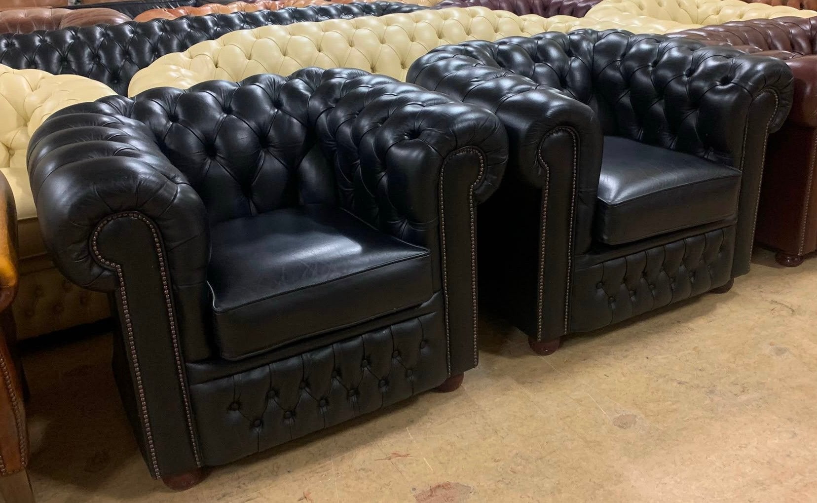 Prachtige Chesterfield Fauteuils Zwart., Gebruikt, Ophalen of Verzenden, 75 tot 100 cm, Chesterfieldl