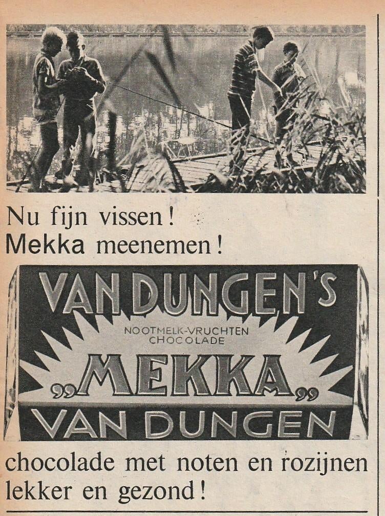Retro reclame 1962 Van Dungen chocolade jongetjes vissen, Verzamelen, Retro, Verzenden, Overige typen