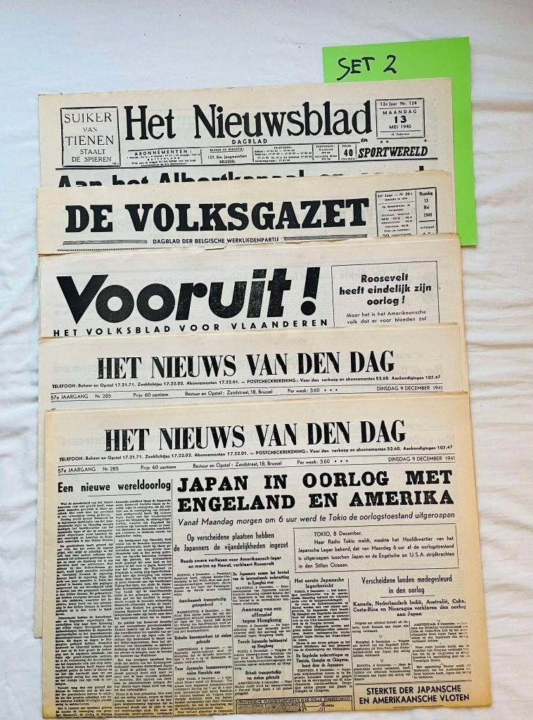 Originele WOII-kranten 1940 / 1941 – set van 5 – set 2, Verzamelen, Verzenden, Overige soorten, Nederland, Boek of Tijdschrift