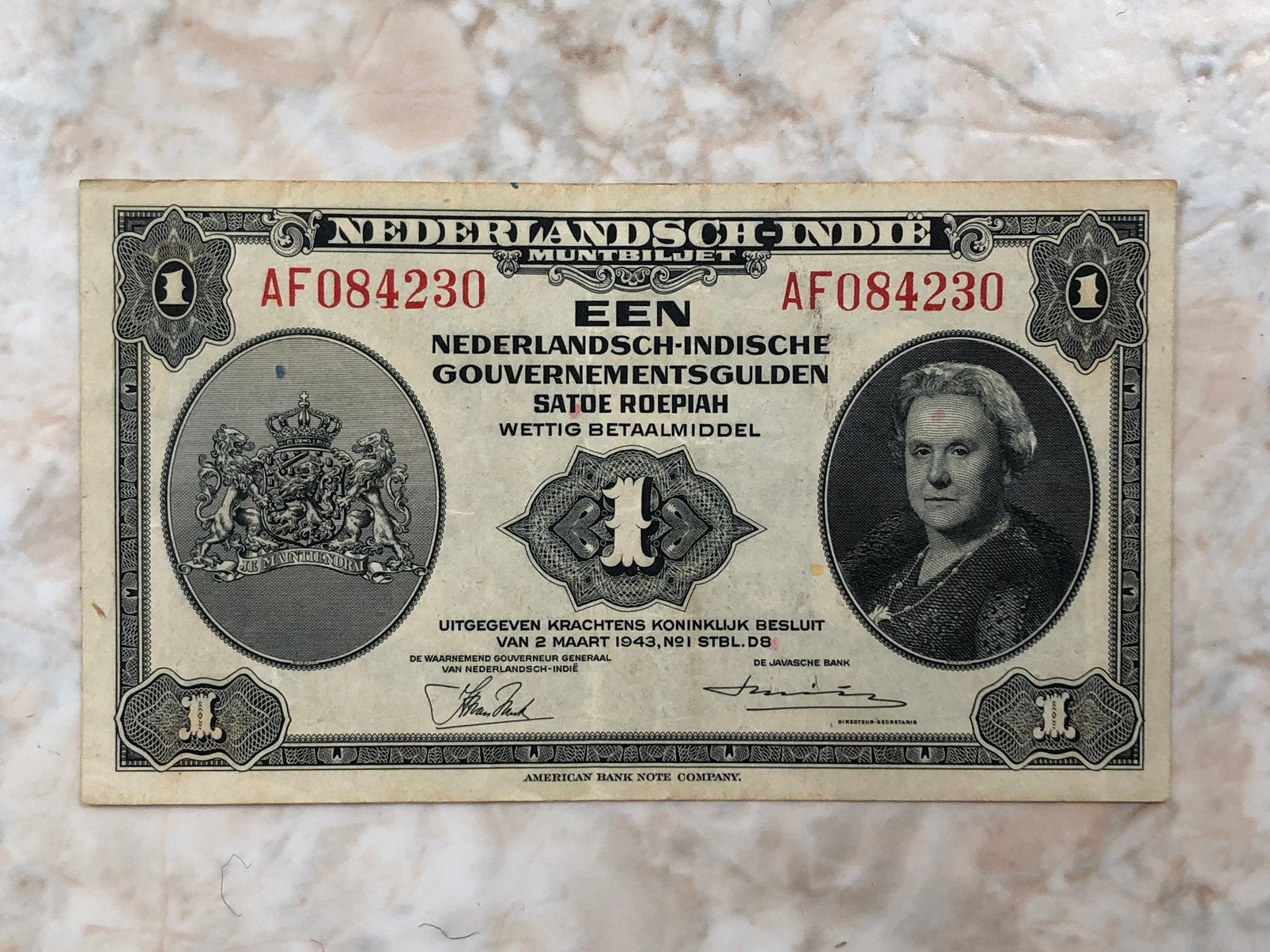 1 gulden 1943 Nederlandsch Indië, Verzenden, 1 gulden, Los biljet