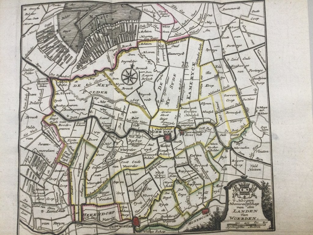 Woerden, Oudewater, Montfoort,, 1740., Cartografie, Met wapenschild, 1700 - 1799, 26 cm