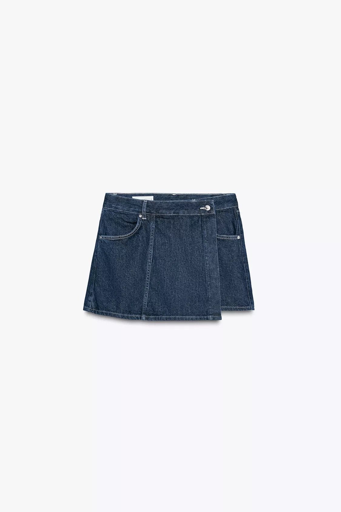 Dames Zara broekrok overslag denim spijkerrok blauw katoen S, Blauw, Nieuw, Ophalen of Verzenden, Maat 36 (S)