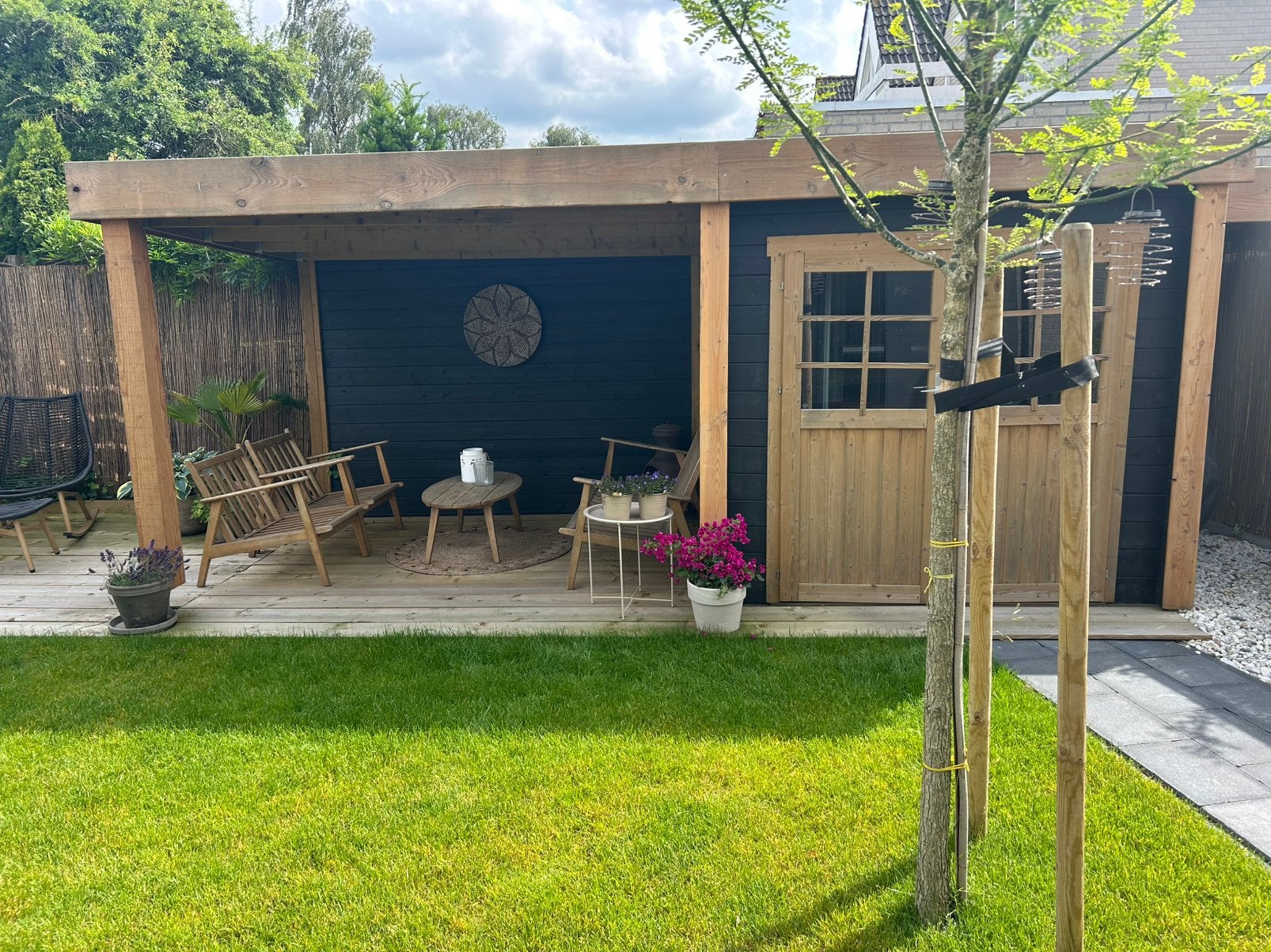 Tuinhuis met overkapping, 3 jaar oud!, Tuin en Terras, Ophalen, Zo goed als nieuw