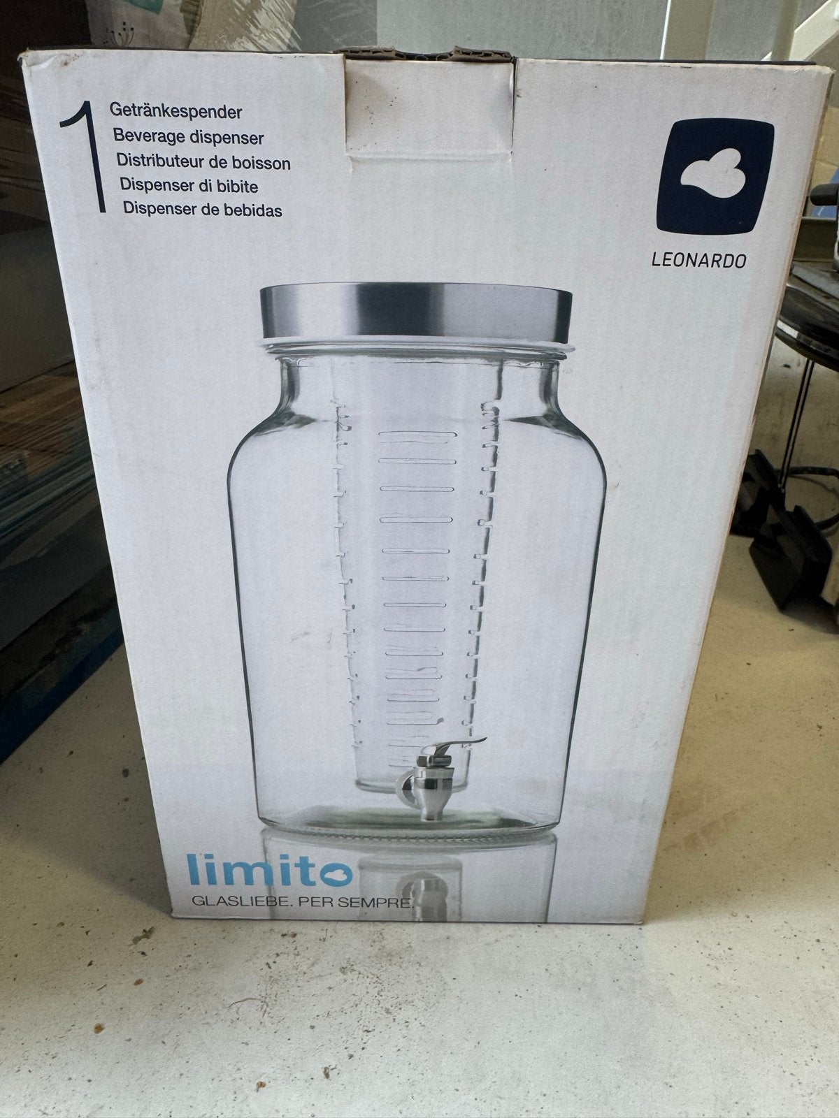 Leonardo Limito Drankdispenser - Nieuw in doos, Huis en Inrichting, Nieuw, Ophalen of Verzenden, Overige merken, Glas
