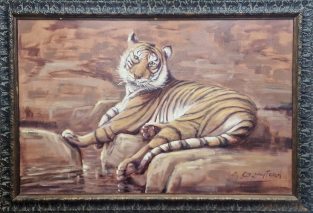Schilderij van een tijger in een prachtige lijst, Ophalen, Doek, Bijzondere lijst, Dieren