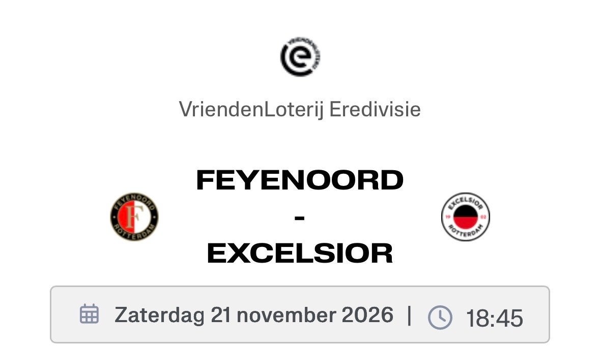 1 Ticket Feyenoord - excelsior vak Z1 aan het veld